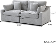 Premium Slope Cloud Sectional Couches | 2-Piece Linen Light Grey Relaxed Airy Elegance Loveseats 2-seaters