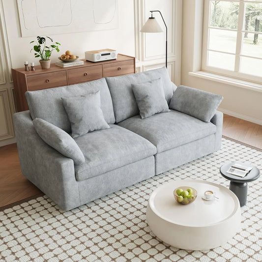 Premium Slope Cloud Sectional Couches | 2-Piece Linen Light Grey Relaxed Airy Elegance Loveseats 2-seaters
