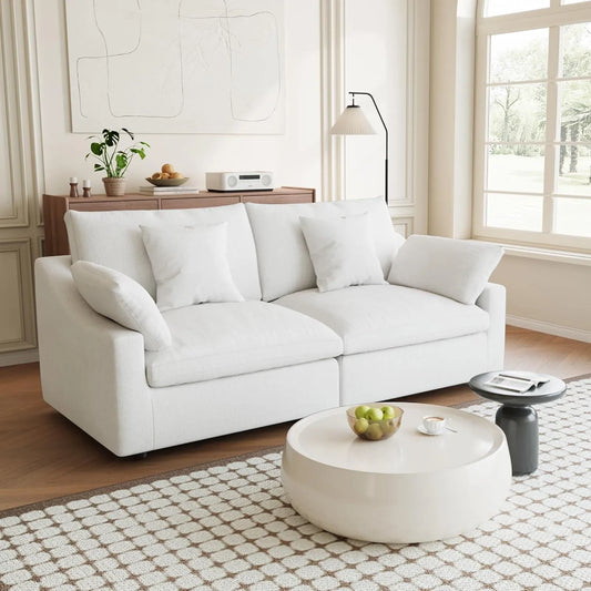 Premium Slope Cloud Sectional Couches | 2-Piece Linen White Cool Breathable Linen Loveseats 2-seaters