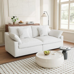Premium Slope Cloud Sectional Couches | 2-Piece Linen White Cool Breathable Linen Loveseats 2-seaters