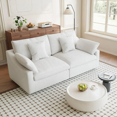 Premium Slope Cloud Sectional Couches | 2-Piece Linen White Cool Breathable Linen Loveseats 2-seaters
