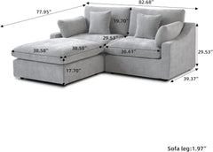 Premium Slope Cloud Sectional Couches | 3-Piece Linen Light Grey A Simple Beachy Look Chaise Sectionals 2-seaters with 1-Ottomans