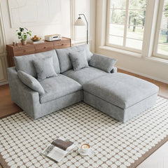 Premium Slope Cloud Sectional Couches | 3-Piece Linen Light Grey A Simple Beachy Look Chaise Sectionals 2-seaters with 1-Ottomans