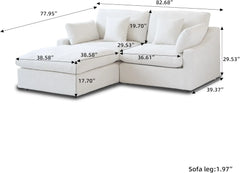 Premium Slope Cloud Sectional Couches | 3-Piece Linen White Cloud-Like Comfort Chaise Sectionals 2-seaters with 1-Ottomans