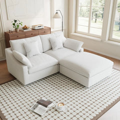 Premium Slope Cloud Sectional Couches | 3-Piece Linen White Cloud-Like Comfort Chaise Sectionals 2-seaters with 1-Ottomans