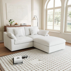 Premium Slope Cloud Sectional Couches | 3-Piece Linen White Cloud-Like Comfort Chaise Sectionals 2-seaters with 1-Ottomans