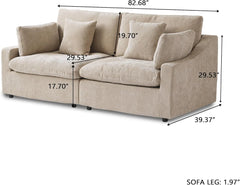 Premium Slope Cloud Sectional Couches | 2-Piece Linen Khaki Smart Simple Stylish Loveseats 2-seaters