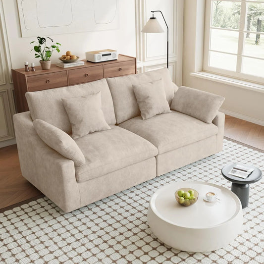 Premium Slope Cloud Sectional Couches | 2-Piece Linen Khaki Smart Simple Stylish Loveseats 2-seaters
