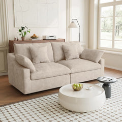 Premium Slope Cloud Sectional Couches | 2-Piece Linen Khaki Smart Simple Stylish Loveseats 2-seaters