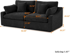 Premium Slope Cloud Sectional Couches | 2-Piece Linen Black Unique Slope Armrest Loveseats 2-seaters