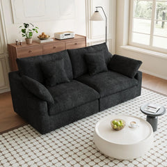Premium Slope Cloud Sectional Couches | 2-Piece Linen Black Unique Slope Armrest Loveseats 2-seaters