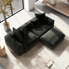 Exclusive Modern Modular Couches | 3-Piece Corduroy Black Safe For Kids Chaise Sectionals 2-seaters with 1-Ottomans