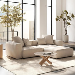 Exclusive Modern Modular Couches | 3-Piece Corduroy Beige Safe For Kids Chaise Sectionals 2-seaters with 1-Ottomans