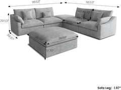 Premium Slope Cloud Sectional Couches | 6-Piece Linen Light Grey Modular Design Sofa Sets 4-seaters with 2-Ottomans