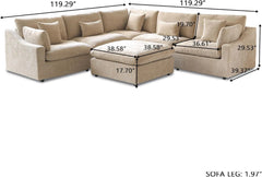 Premium Slope Cloud Sectional Couches | 6-Piece Linen Khaki Covers Off Wash On Sofa Sets 4-seaters with 2-Ottomans