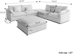 Premium Slope Cloud Sectional Couches | 6-Piece Linen White Totally Washable Covers Sofa Sets 4-seaters with 2-Ottomans