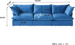 Premium Velvet Cloud Sectional Couches | 3-Piece Velvet Blue Lounge-Ready Seating Couch Sectionals 3-seaters