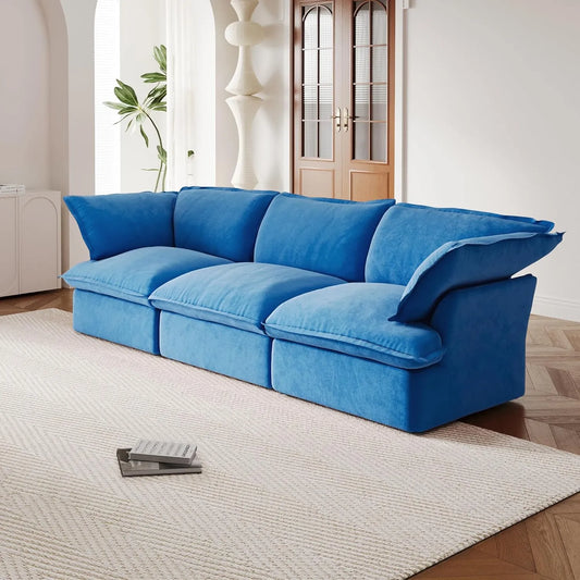 Premium Velvet Cloud Sectional Couches | 3-Piece Velvet Blue Lounge-Ready Seating Couch Sectionals 3-seaters