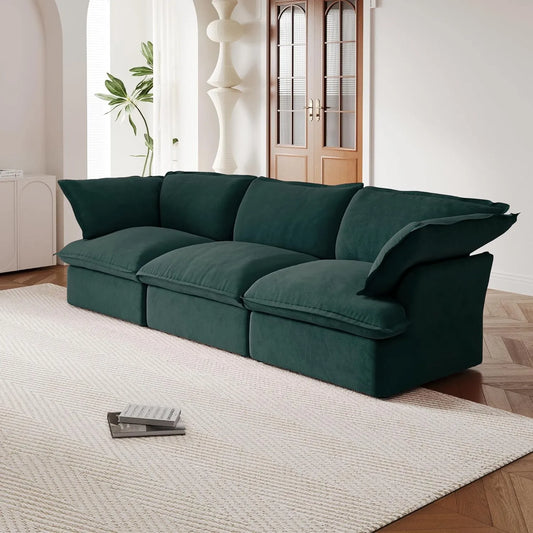 Premium Velvet Cloud Sectional Couches | 3-Piece Velvet Green Smart Hidden Storage Couch Sectionals 3-seaters