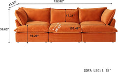 Premium Velvet Cloud Sectional Couches | 3-Piece Velvet Orange Roomy Comfy Seats Couch Sectionals 3-seaters