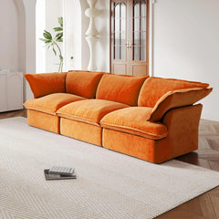 Premium Velvet Cloud Sectional Couches | 3-Piece Velvet Orange Roomy Comfy Seats Couch Sectionals 3-seaters