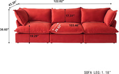 Premium Velvet Cloud Sectional Couches | 3-Piece Velvet Red Store Things Inside Couch Sectionals 3-seaters