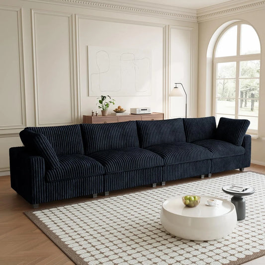 Premium Classic Cloud Sectional Couches | 4-Piece Plush Fabric Black A Big Friendly Sofa Couch Sectionals 4-seaters