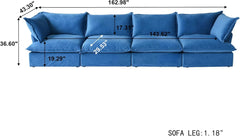 Premium Velvet Cloud Sectional Couches | 4-Piece Velvet Blue A Clean Simple Look Couch Sectionals 4-seaters