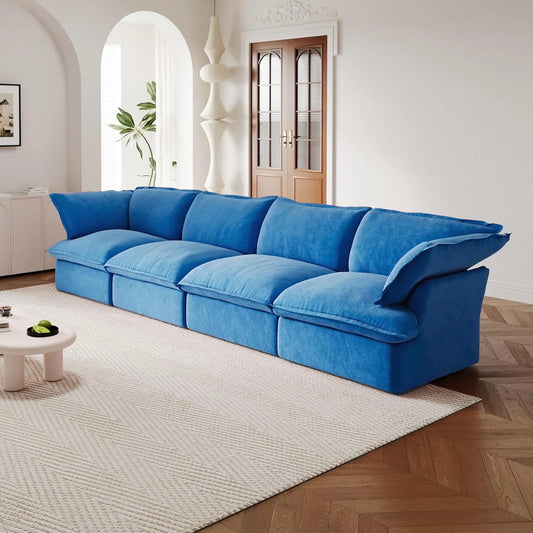 Premium Velvet Cloud Sectional Couches | 4-Piece Velvet Blue A Clean Simple Look Couch Sectionals 4-seaters