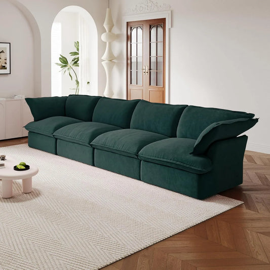 Premium Velvet Cloud Sectional Couches | 4-Piece Velvet Green Rich Fancy Velvet Couch Sectionals 4-seaters