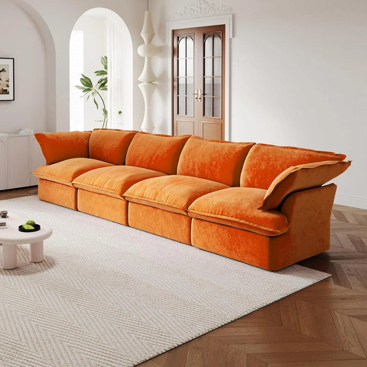Premium Velvet Cloud Sectional Couches | 4-Piece Velvet Orange Store Things Inside Couch Sectionals 4-seaters