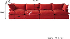 Premium Velvet Cloud Sectional Couches | 4-Piece Velvet Red Rich Fancy Velvet Couch Sectionals 4-seaters