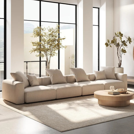 Exclusive Modern Modular Couches | 4-Piece Corduroy Beige A Soft Modern Look Couch Sectionals 6-seaters