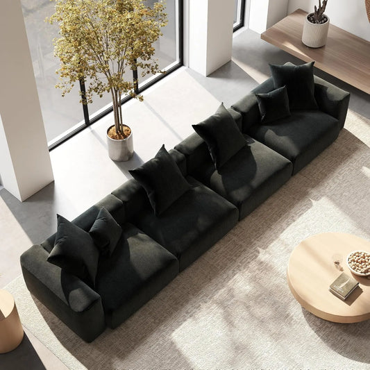 Exclusive Modern Modular Couches | 4-Piece Corduroy Black Safe For Children Couch Sectionals 4-seaters