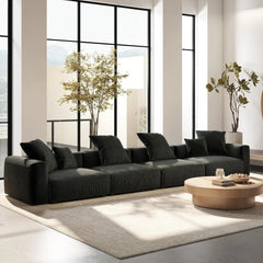 Exclusive Modern Modular Couches | 4-Piece Corduroy Black Safe For Children Couch Sectionals 4-seaters