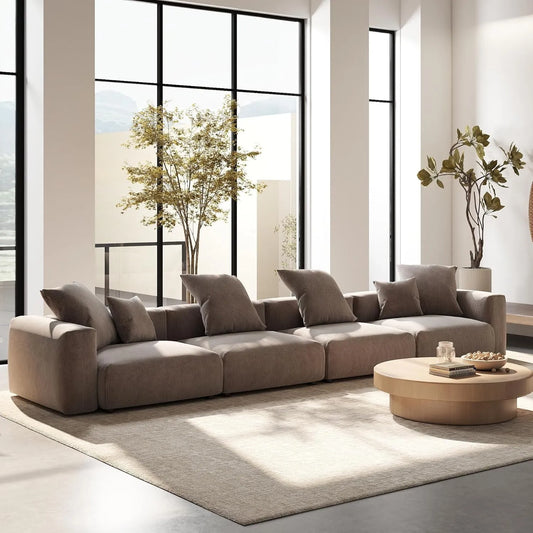 Exclusive Modern Modular Couches | 4-Piece Corduroy Brown Simple Modern Look Couch Sectionals 4-seaters