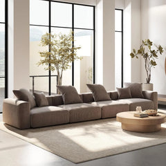 Exclusive Modern Modular Couches | 4-Piece Corduroy Brown Simple Modern Look Couch Sectionals 4-seaters
