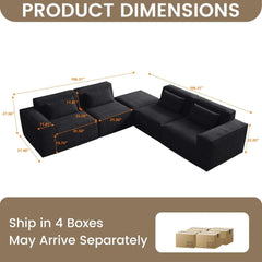 Exclusive Classic Sectional Couches | 4-Piece Corduroy Black Safe For Pets V-Shaped Sectionals 4-seaters with 1-Ottomans
