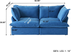 Premium Velvet Cloud Sectional Couches | 2-Piece Velvet Blue Big Deep Seats Loveseats 2-seaters