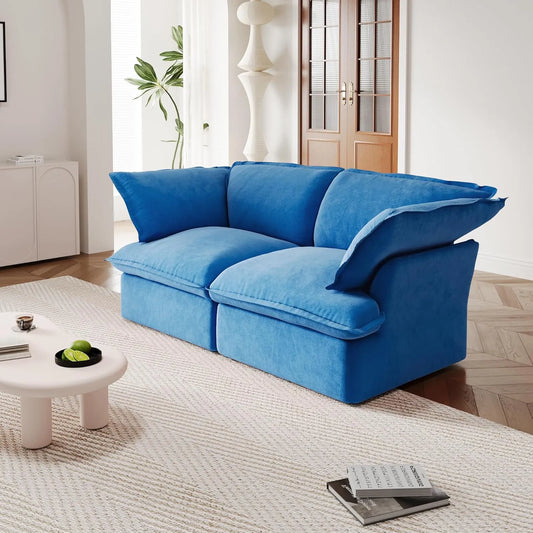 Premium Velvet Cloud Sectional Couches | 2-Piece Velvet Blue Big Deep Seats Loveseats 2-seaters