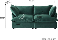 Premium Velvet Cloud Sectional Couches | 2-Piece Velvet Green Super Soft To Touch Loveseats 2-seaters