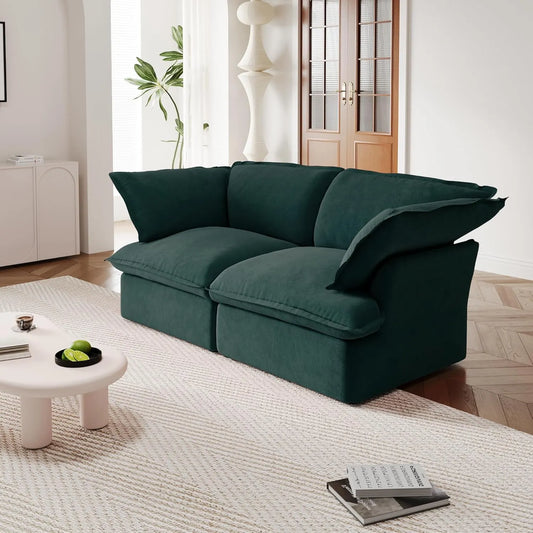 Premium Velvet Cloud Sectional Couches | 2-Piece Velvet Green Super Soft To Touch Loveseats 2-seaters