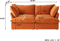 Premium Velvet Cloud Sectional Couches | 2-Piece Velvet Orange Lounge-Ready Seating Loveseats 2-seaters