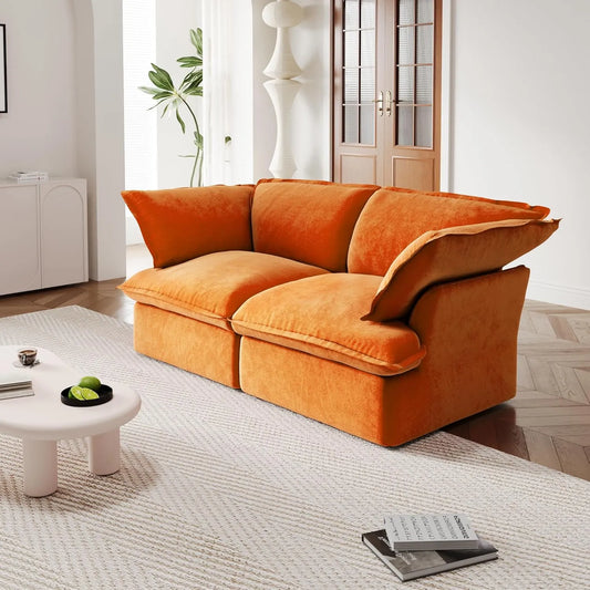 Premium Velvet Cloud Sectional Couches | 2-Piece Velvet Orange Lounge-Ready Seating Loveseats 2-seaters