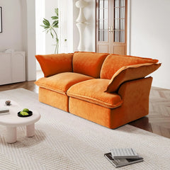 Premium Velvet Cloud Sectional Couches | 2-Piece Velvet Orange Lounge-Ready Seating Loveseats 2-seaters