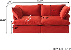 Premium Velvet Cloud Sectional Couches | 2-Piece Velvet Red Oversized Cushions Loveseats 2-seaters