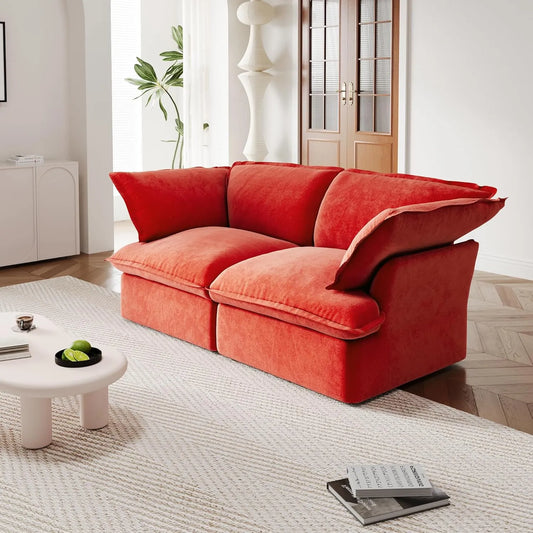 Premium Velvet Cloud Sectional Couches | 2-Piece Velvet Red Oversized Cushions Loveseats 2-seaters