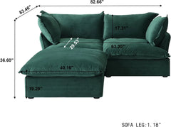 Premium Velvet Cloud Sectional Couches | 3-Piece Velvet Green Big Deep Seats Chaise Sectionals 2-seaters with 1-Ottomans