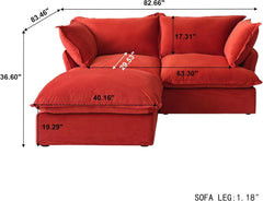 Premium Velvet Cloud Sectional Couches | 3-Piece Velvet Red Neutral Silhouette Chaise Sectionals 2-seaters with 1-Ottomans