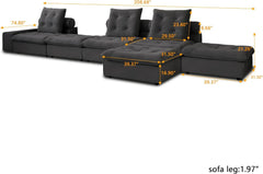 Premium Adjustable Cloud Sectional Couches | 6-Piece Velvet Grey Creative Curved Corner Sofa Sets 3-seaters with 3-Ottomans